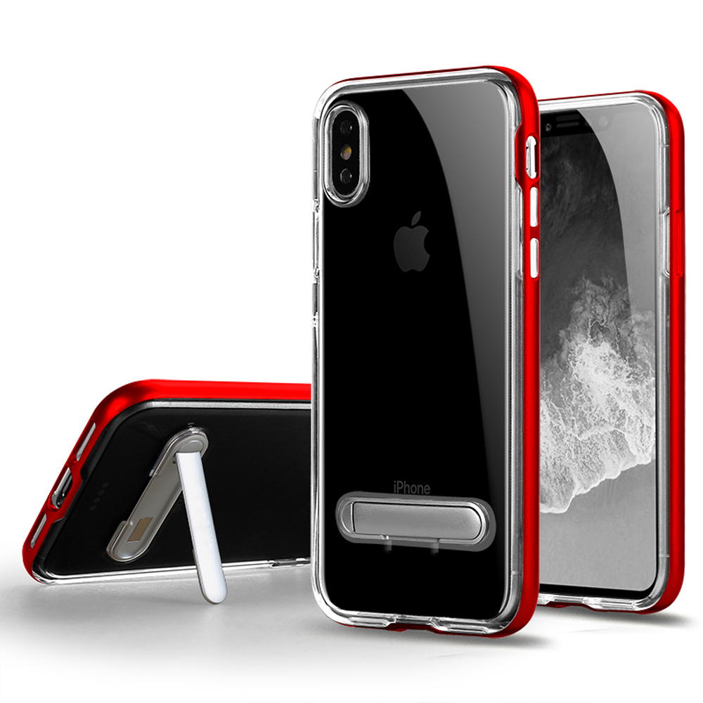 iPHONE Xs Max Clear Armor Bumper Kickstand Case (Red)